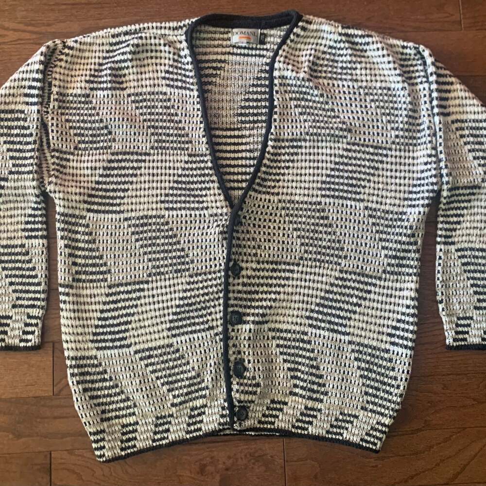 Domani Uomo Geometric Multicolor‎ Open Knit Sweater Mens